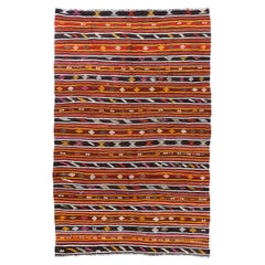 6.7x10 Ft Dazzling Vintage Striped Anatolian Kilim, Double Sided Flat-Weave Rug