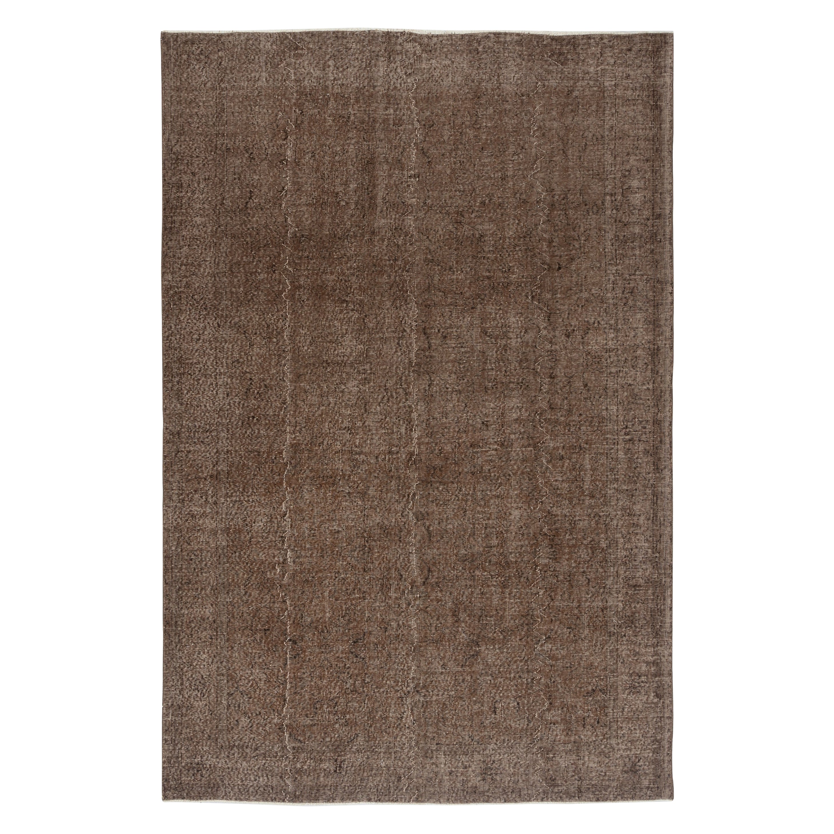 6.7x10 Ft Handgeknüpfter Türkischer Vintage-Teppich Overdyed in Braun für moderne Innenräume