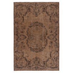 6.7x10 Ft Handgefertigter Türkischer Teppich. Brauner überfärbter Vintage-Teppich für modernes Zuhause