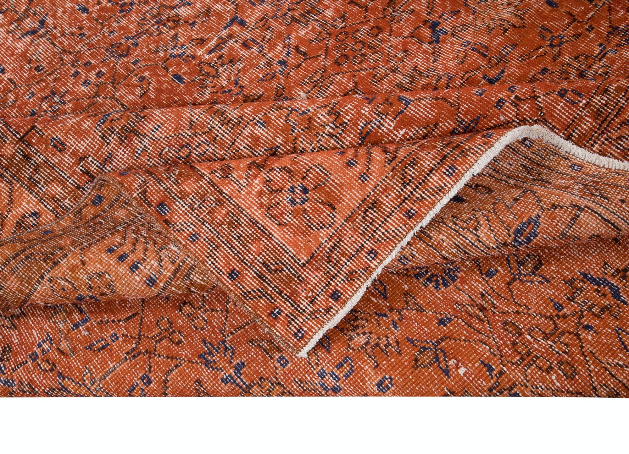 Hand-Knotted 6.7x10 ft Handmade Turkish Orange Rug, Modern Floral Carpet, Bohemian Home Decor For Sale