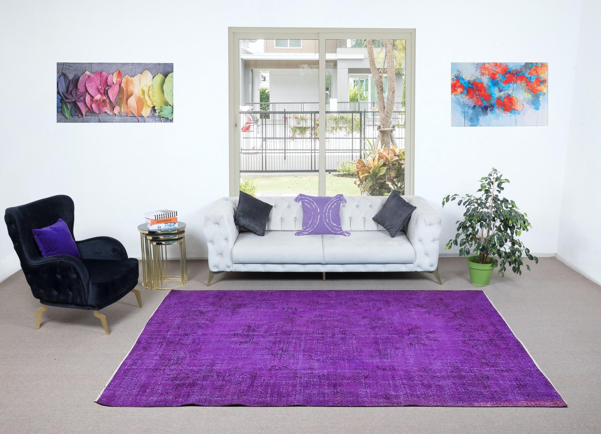 6.7x10 Ft Handgefertigter türkischer Teppich, moderner violetter und lila Teppich, böhmischer Wohndekor (Handgeknüpft) im Angebot