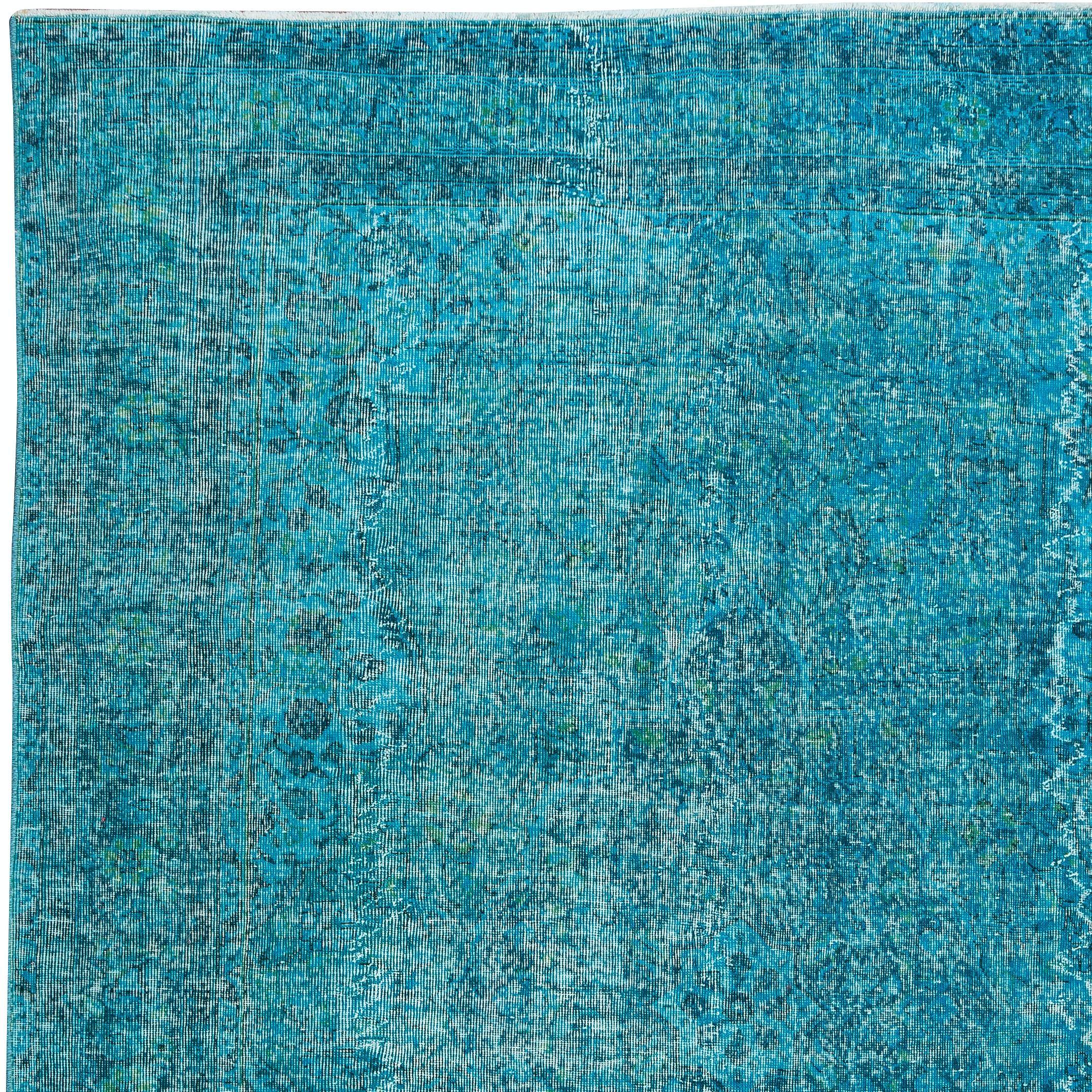 6.7x10 Ft Handmade Vintage Anatolian Carpet, Teal Blue Rug for Modern Interiors In Good Condition For Sale In Philadelphia, PA