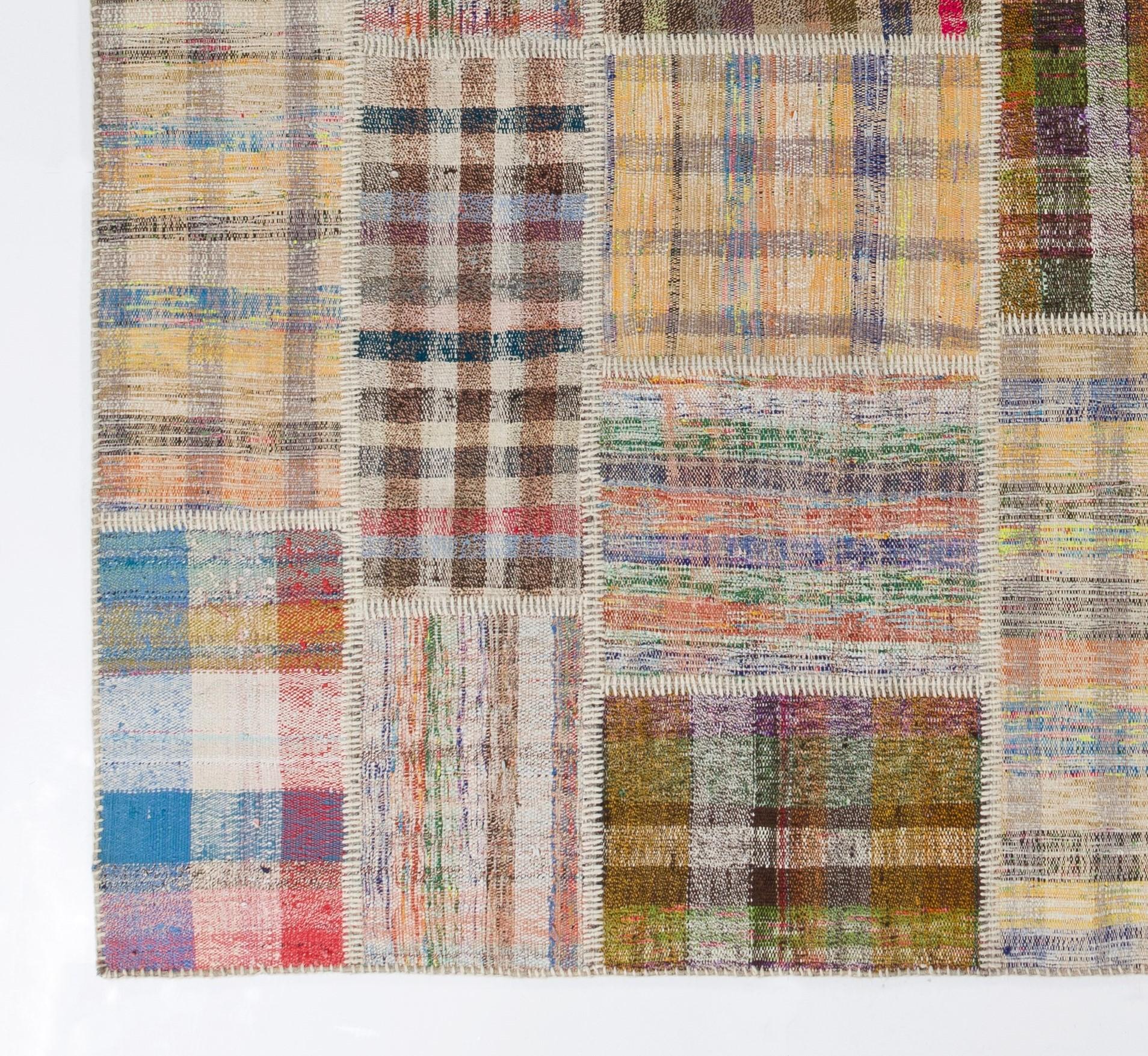Hand-Woven 6.7x10 Ft Handwoven Vintage Turkish Kilims Re-Imagined, Custom Patchwork Rug For Sale