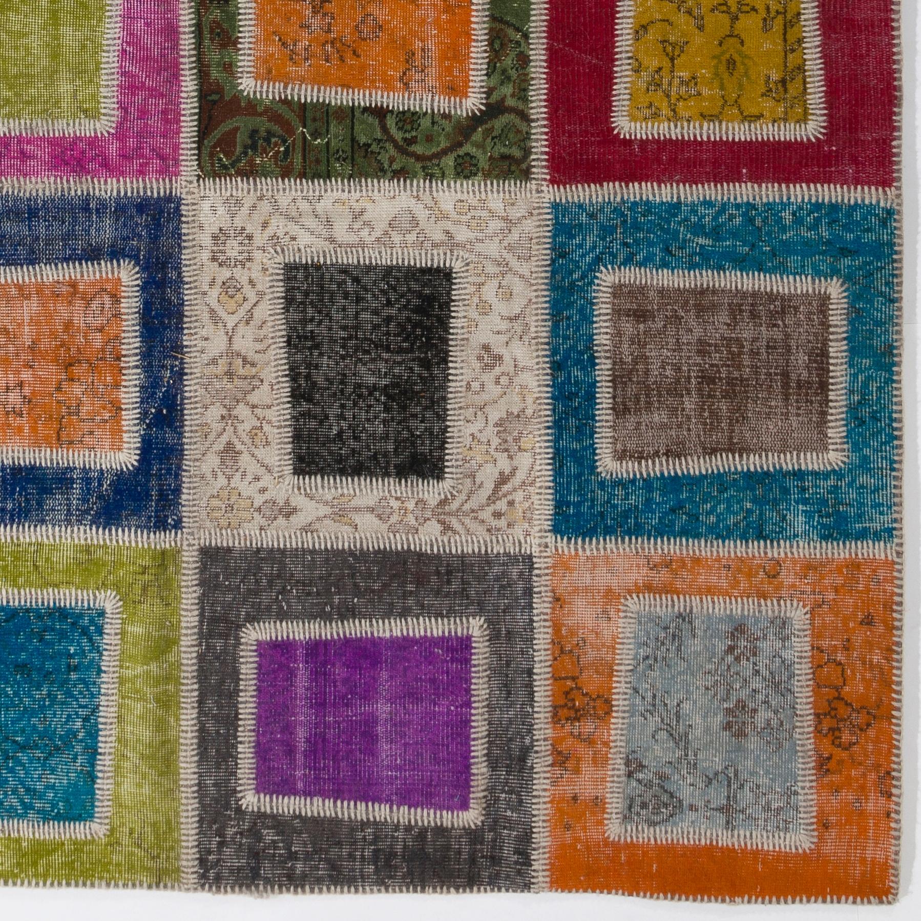 6.7x10 ft Moderner handgefertigter Patchwork-Teppich aus türkischer Wolle, Sonderanfertigung verfügbar (Handgewebt) im Angebot