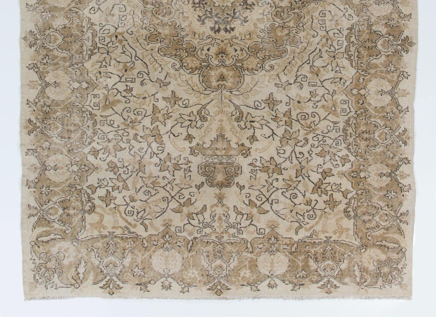 Turkish 6.7x10 Ft One-of-a-Kind Vintage Handmade Anatolian Oushak Floral Wool Area Rug For Sale