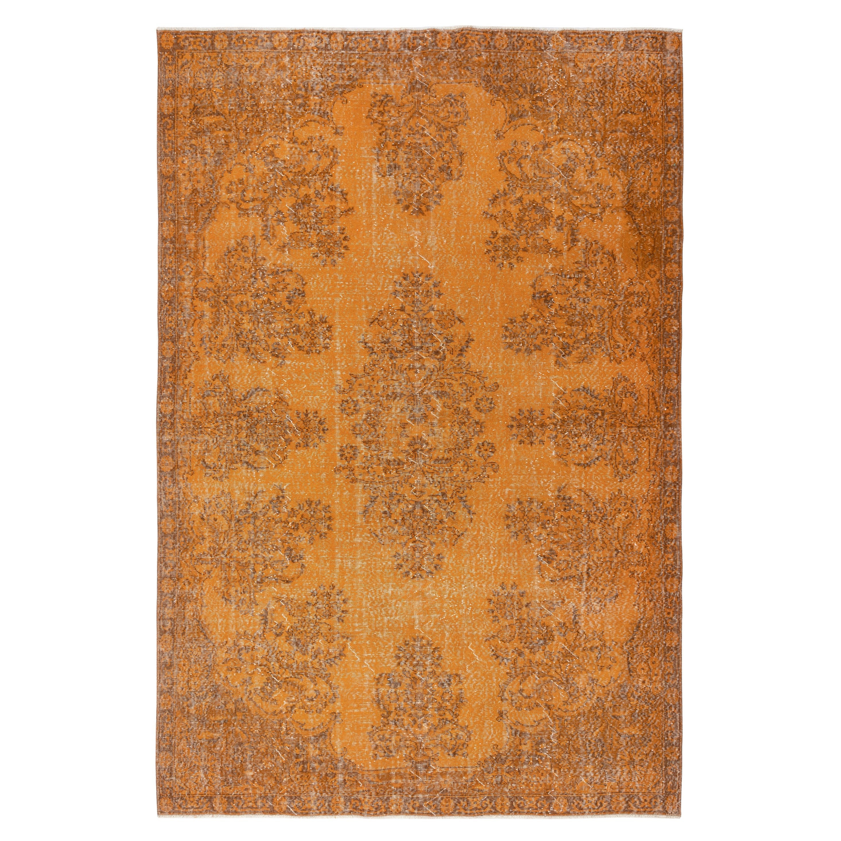 6.7x10 Ft Orange Türkischer Teppich für Schlafzimmer. Handgefertigter Vintage-Teppich für das Wohnzimmer