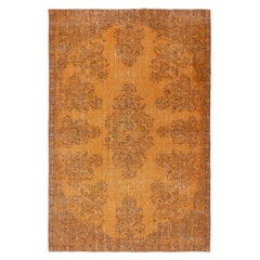 6.7x10 Ft Orange Türkischer Teppich für Schlafzimmer. Handgefertigter Vintage-Teppich für das Wohnzimmer