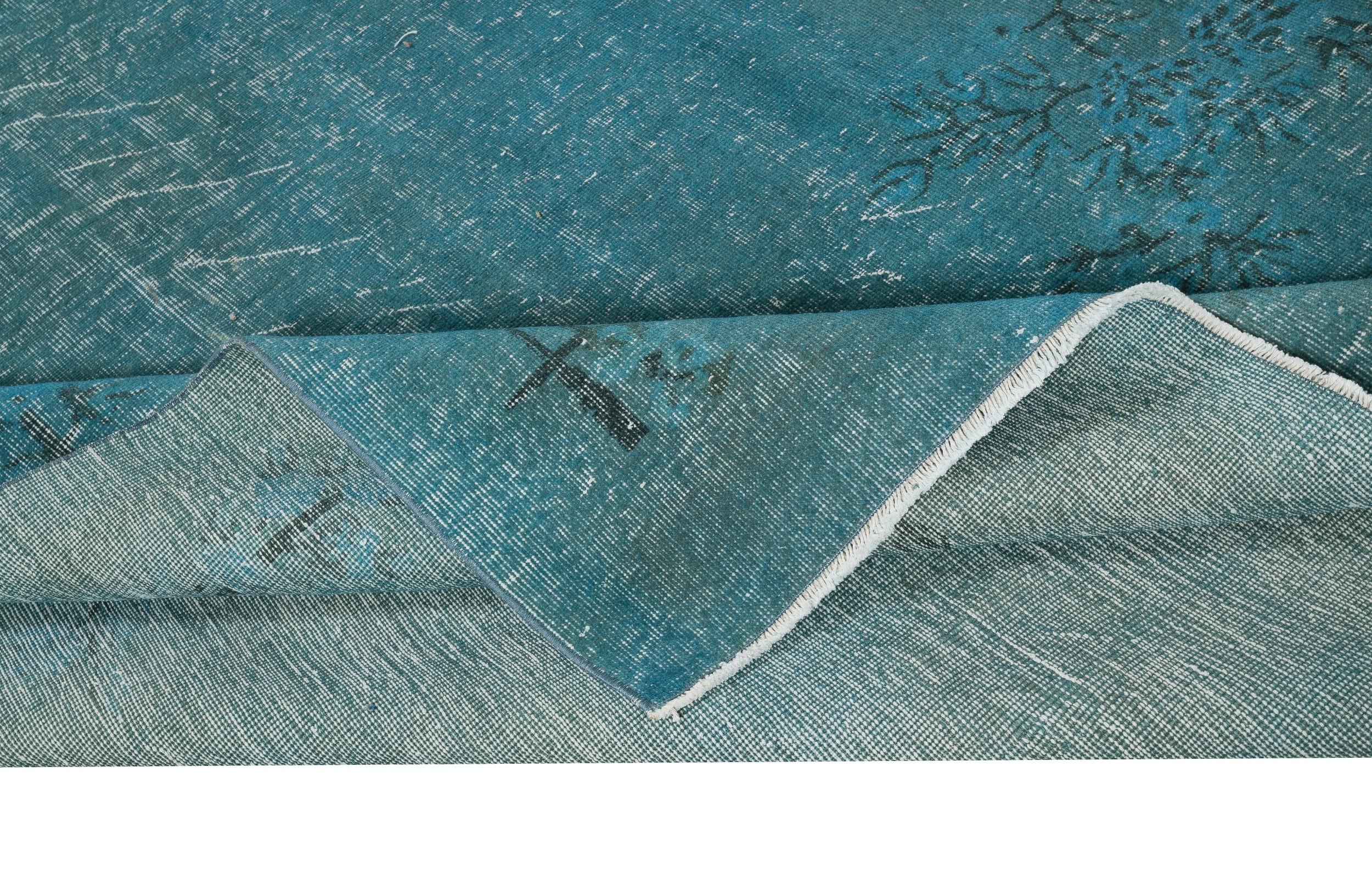Moderne 6.7x10 Ft Teal Blue Art Deco Area Rug for Modern Interiors, Handmade in Turkey (en anglais) en vente
