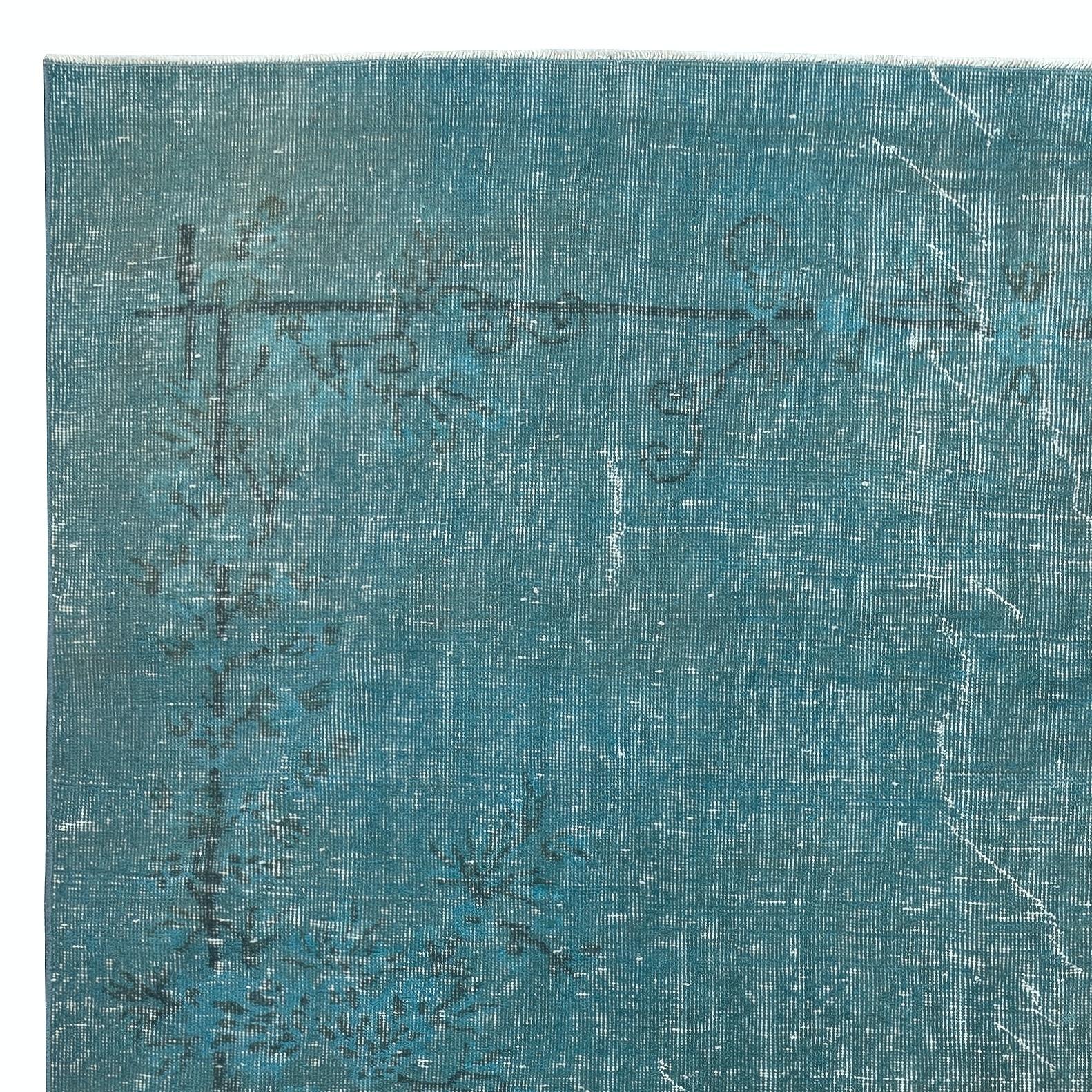 Turc 6.7x10 Ft Teal Blue Art Deco Area Rug for Modern Interiors, Handmade in Turkey (en anglais) en vente