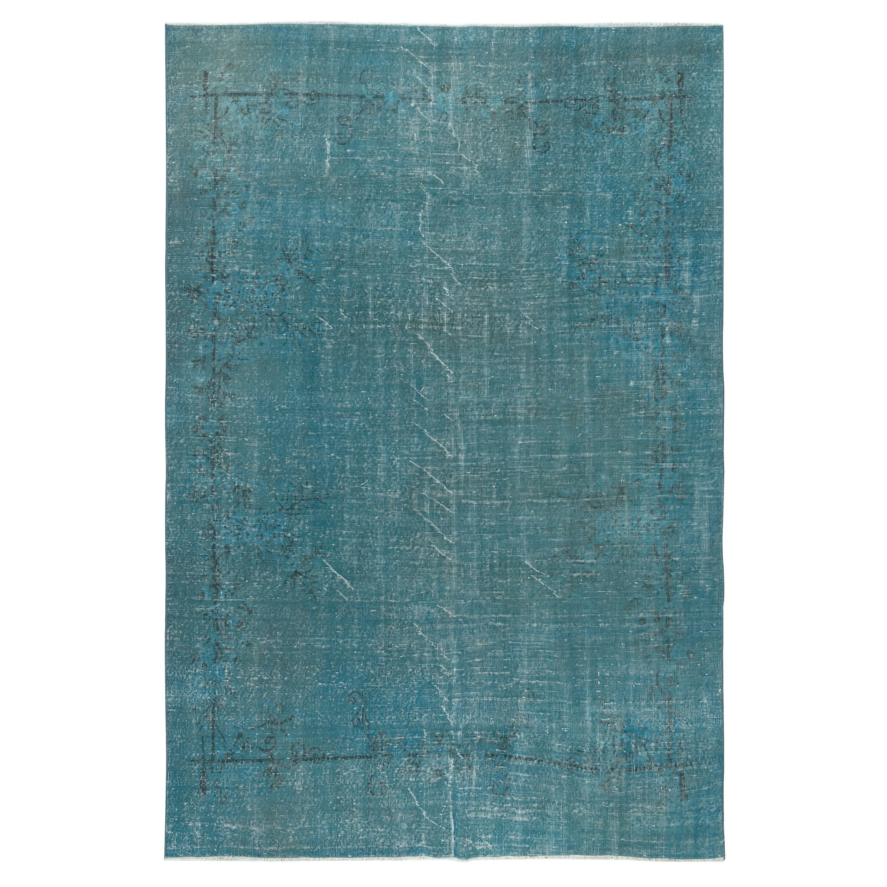 Tappeto per interni moderni 6.7x10 Ft Art Deco Blu Teal, fatto a mano in Turchia