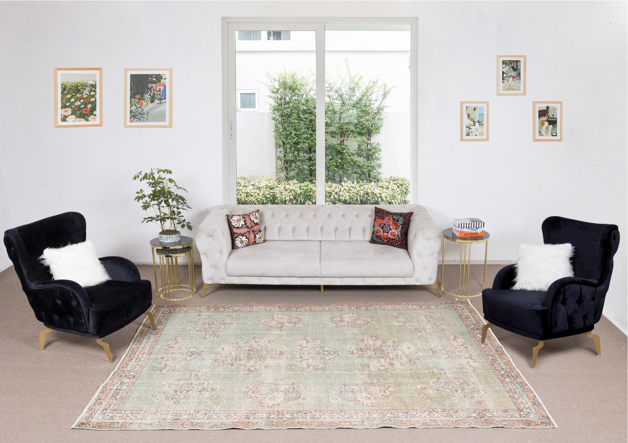 Our sun-faded rugs are all one-of-a-kind, hand-knotted, 50-70 year-old vintage pieces. They each boast their own singular handmade aesthetic drawn from the centuries-old Turkish rug-weaving traditions. These rugs are made completely of sheep’s wool,