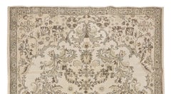 6.6x10 Ft Vintage Sun Faded Oushak Rug, Beige Handmade Anatolian Carpet