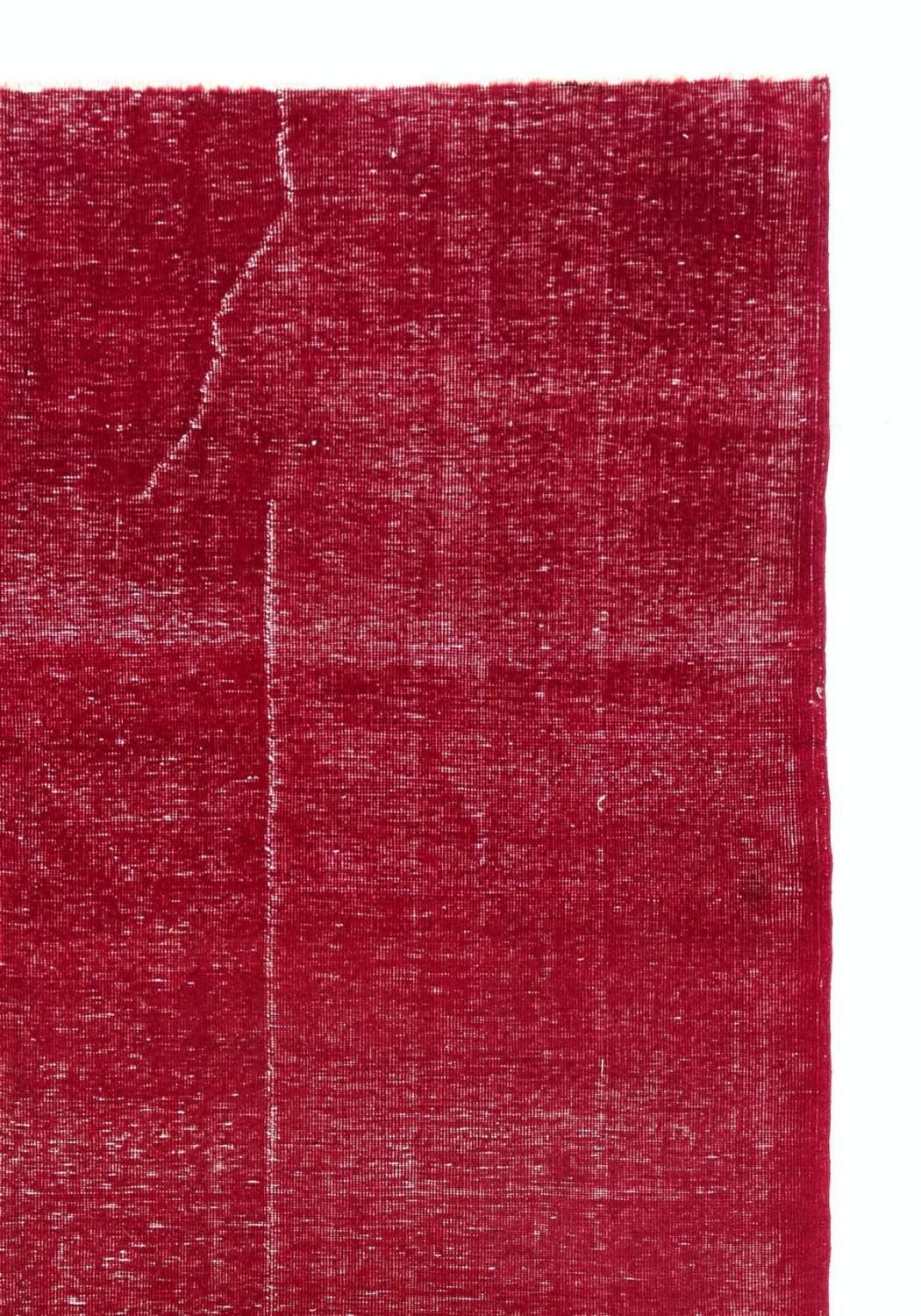 Turkish 6.7x10 Ft Plain Vintage Handmade Rug Overdyed in Red for Modern Interiors For Sale