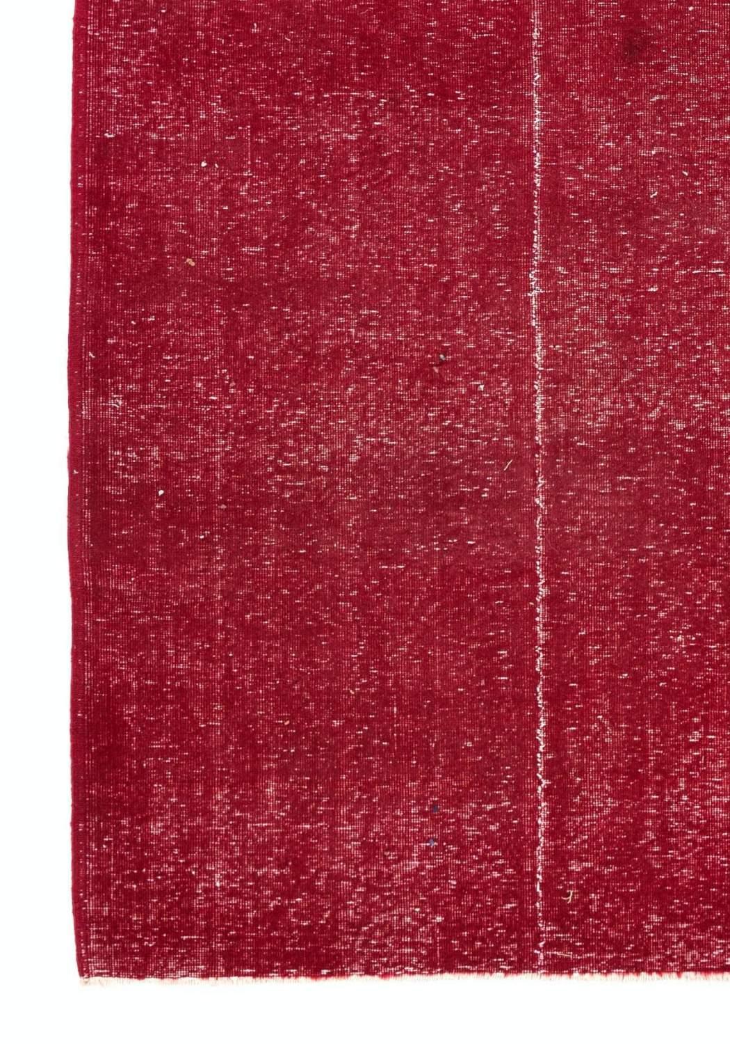 Hand-Knotted 6.7x10 Ft Plain Vintage Handmade Rug Overdyed in Red for Modern Interiors For Sale