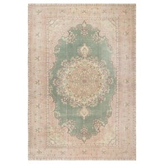 6.7x10 Ft Vintage Handmade Turkish Ladik Rug in Soft Pink, Beige and Soft Pink