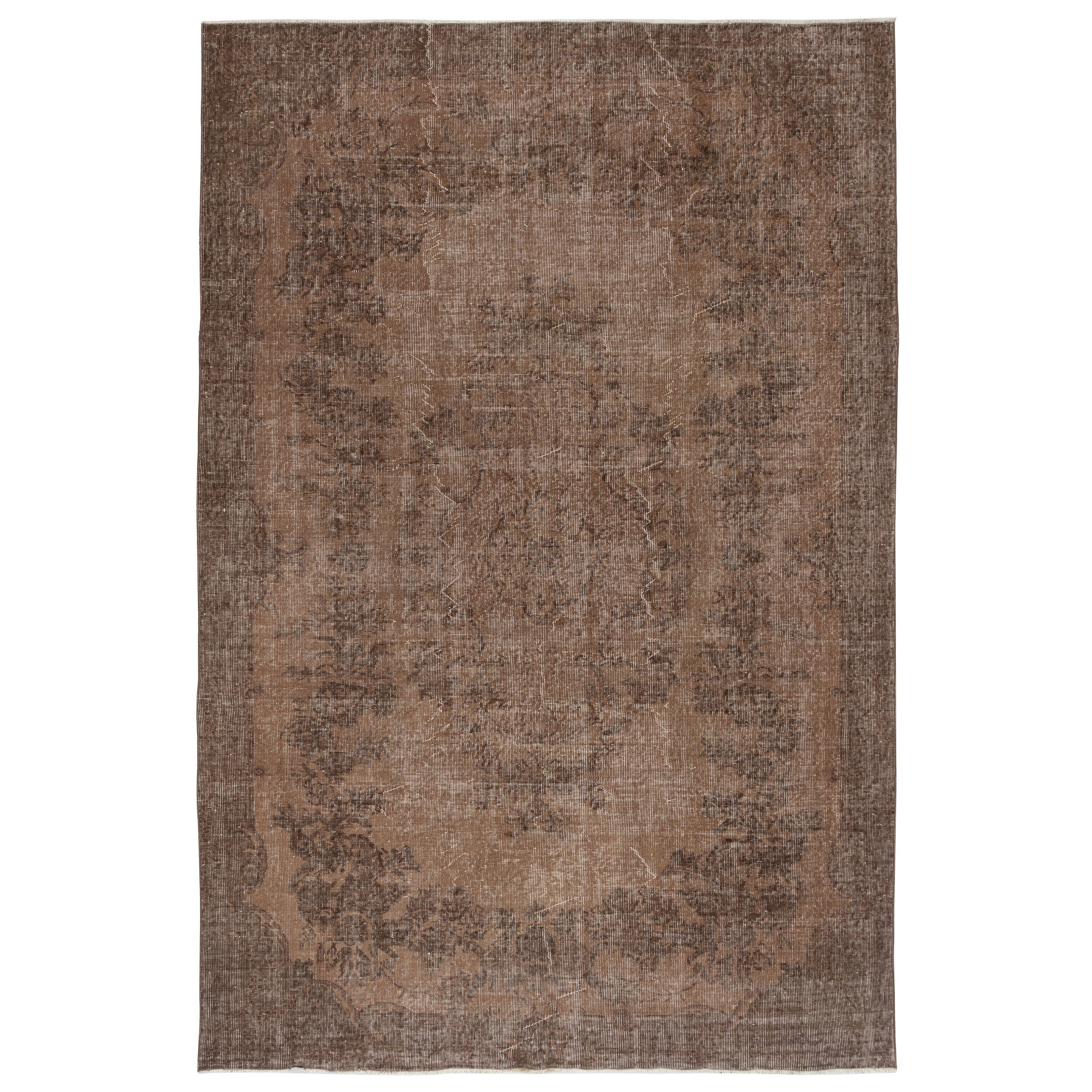 Tappeto turco vintage fatto a mano da 6,7x10 Ft, sovratinto in marrone per interni moderni