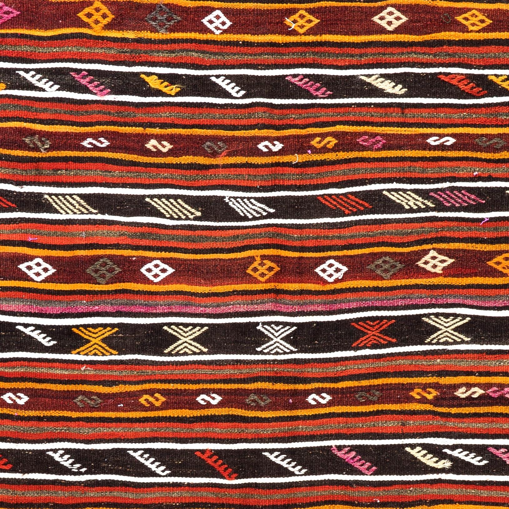 Hand-Woven 6.7x10 Ft Vintage Striped Kilim, Double Sided Flat-Weave Rug, Turkish Carpet For Sale