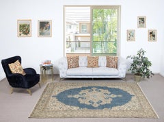 6.7x10 Ft Vintage Turkish Rug. Handknotted Wool Area Carpet with Medallion Motif