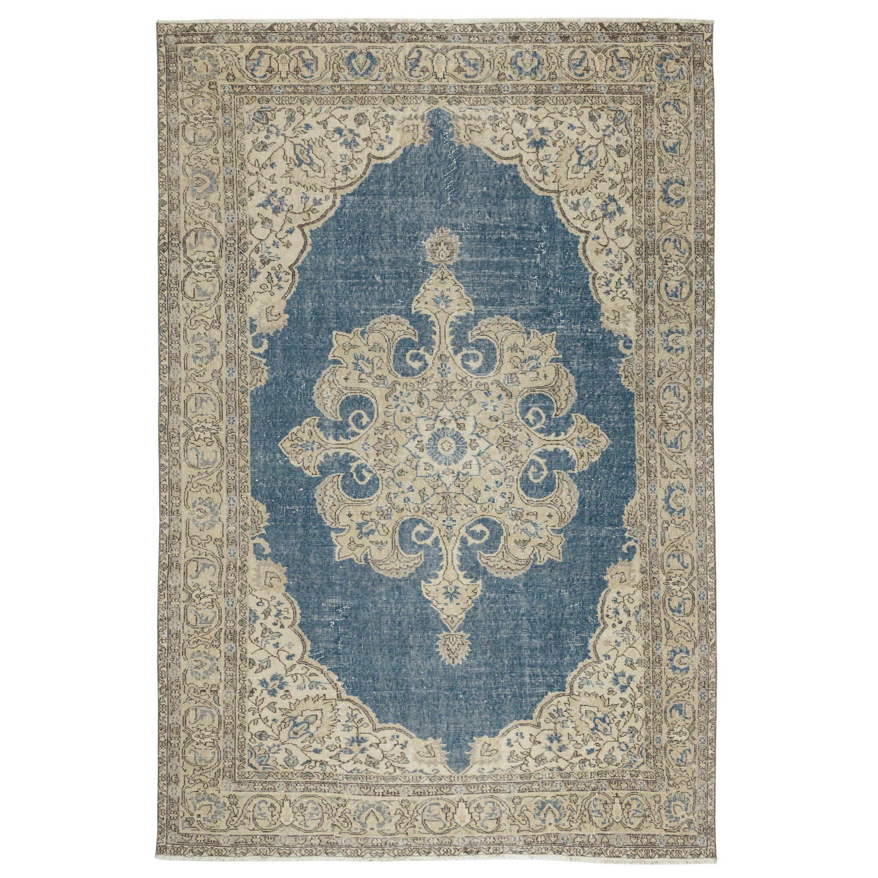 6.7x10 Ft Vintage Türkischer Teppich. Handgeknüpfter Wollteppich mit Medaillonmotiv