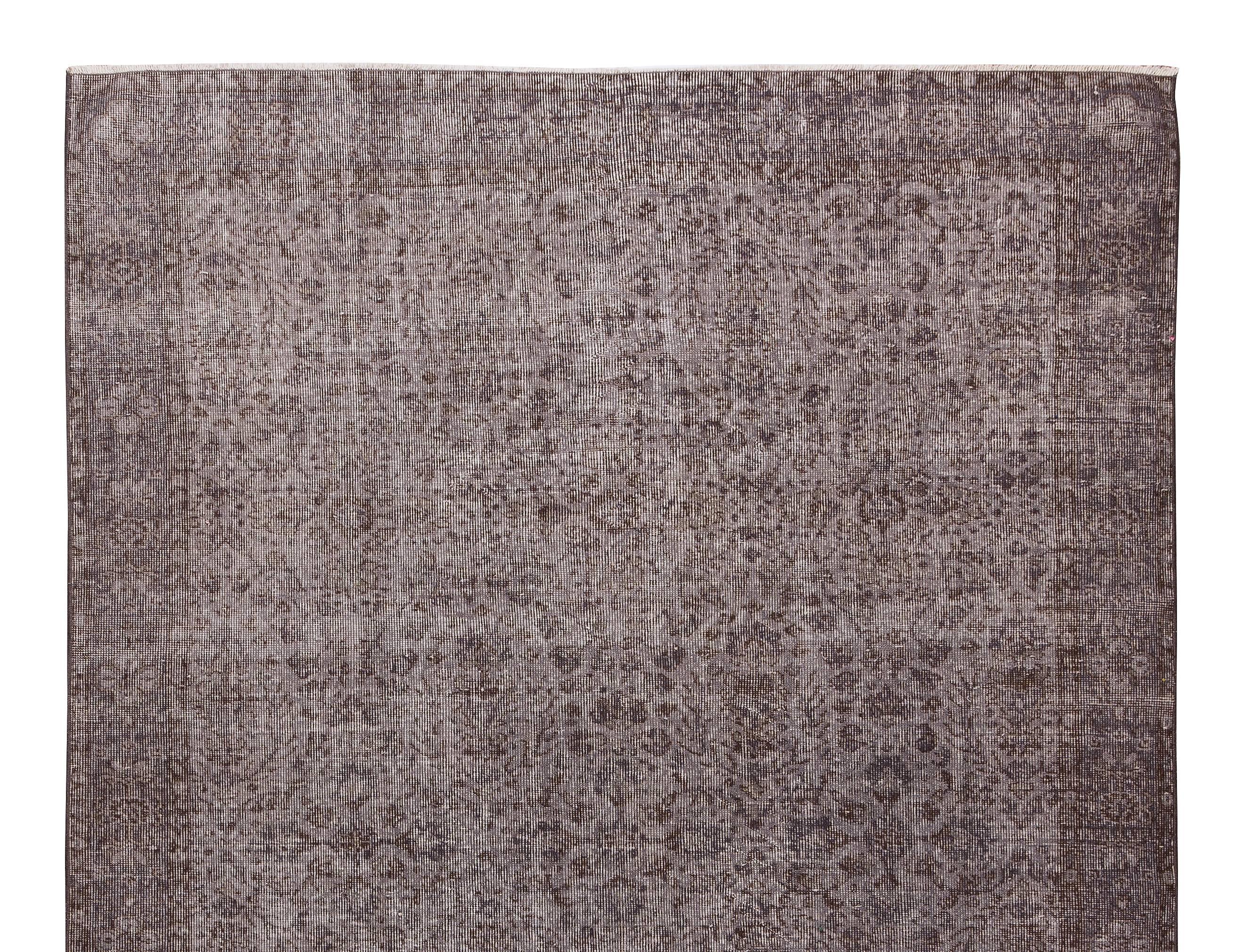 6.7x10.2 Ft Grauer Over-Dyed-Teppich aus trkischer Wolle mit Blumenmuster, Vintage (Türkisch) im Angebot