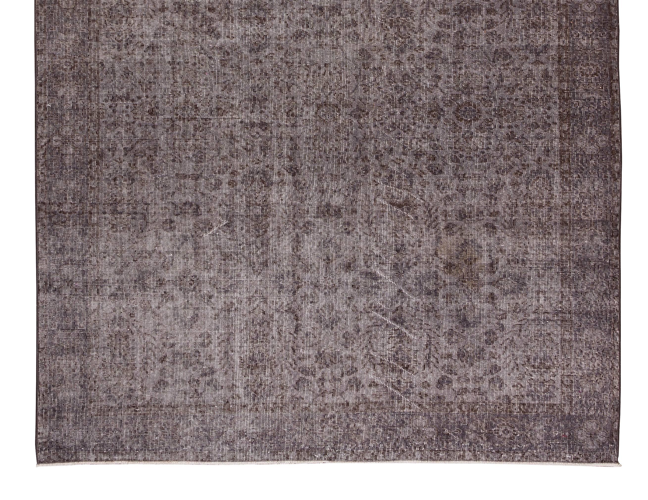 20th Century 6.7x10.2 Ft Gray Over-Dyed Rug, Vintage Floral Hand-Knotted Turkish Wool Carpet For Sale