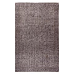 6.7x10.2 Ft Gray Over-Dyed Rug, Vintage Floral Hand-Knotted Turkish Wool Tapis