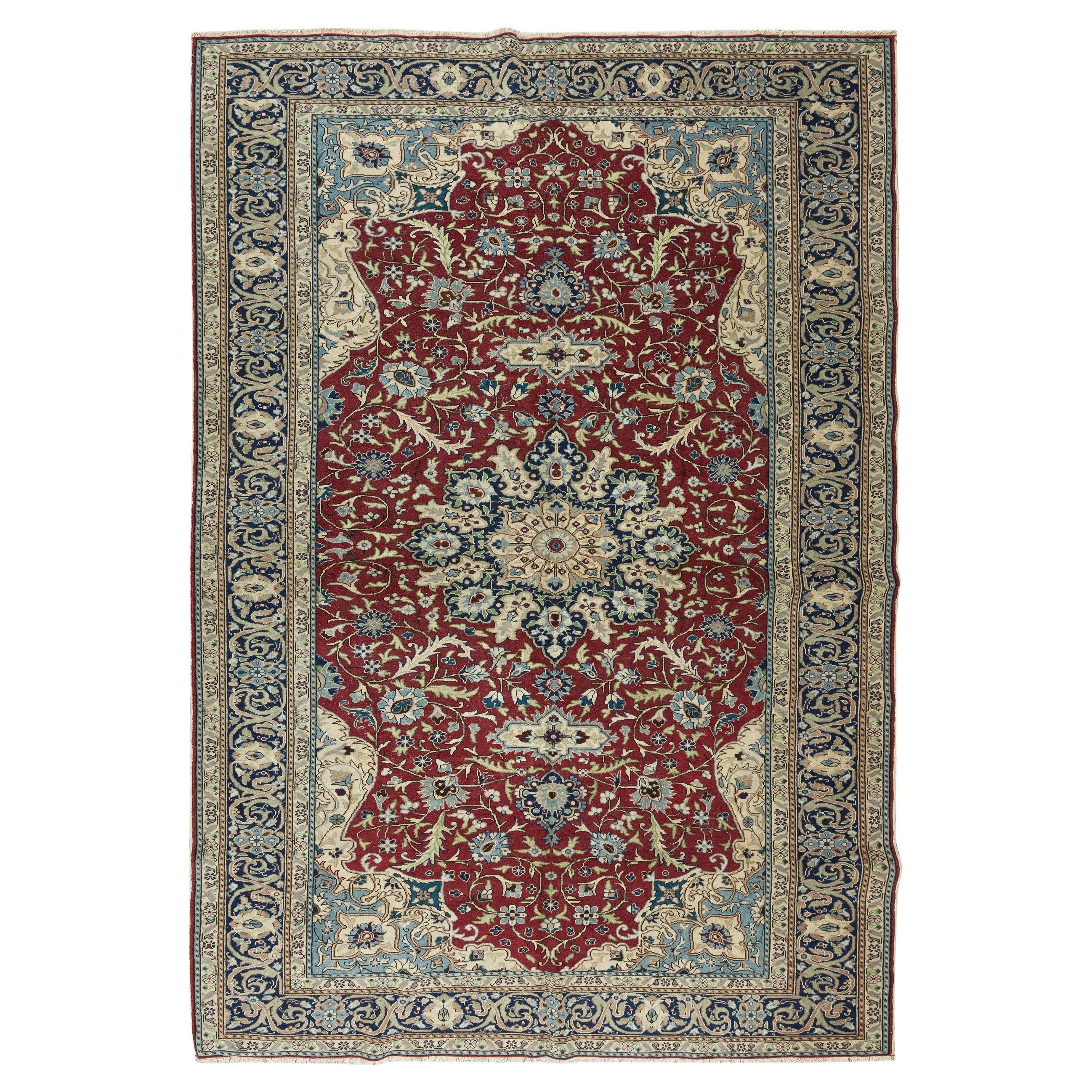 6.7x10.2 Ft Handgefertigter türkischer Teppich mit Medaillon-Design, alle Wolle und Naturfarben