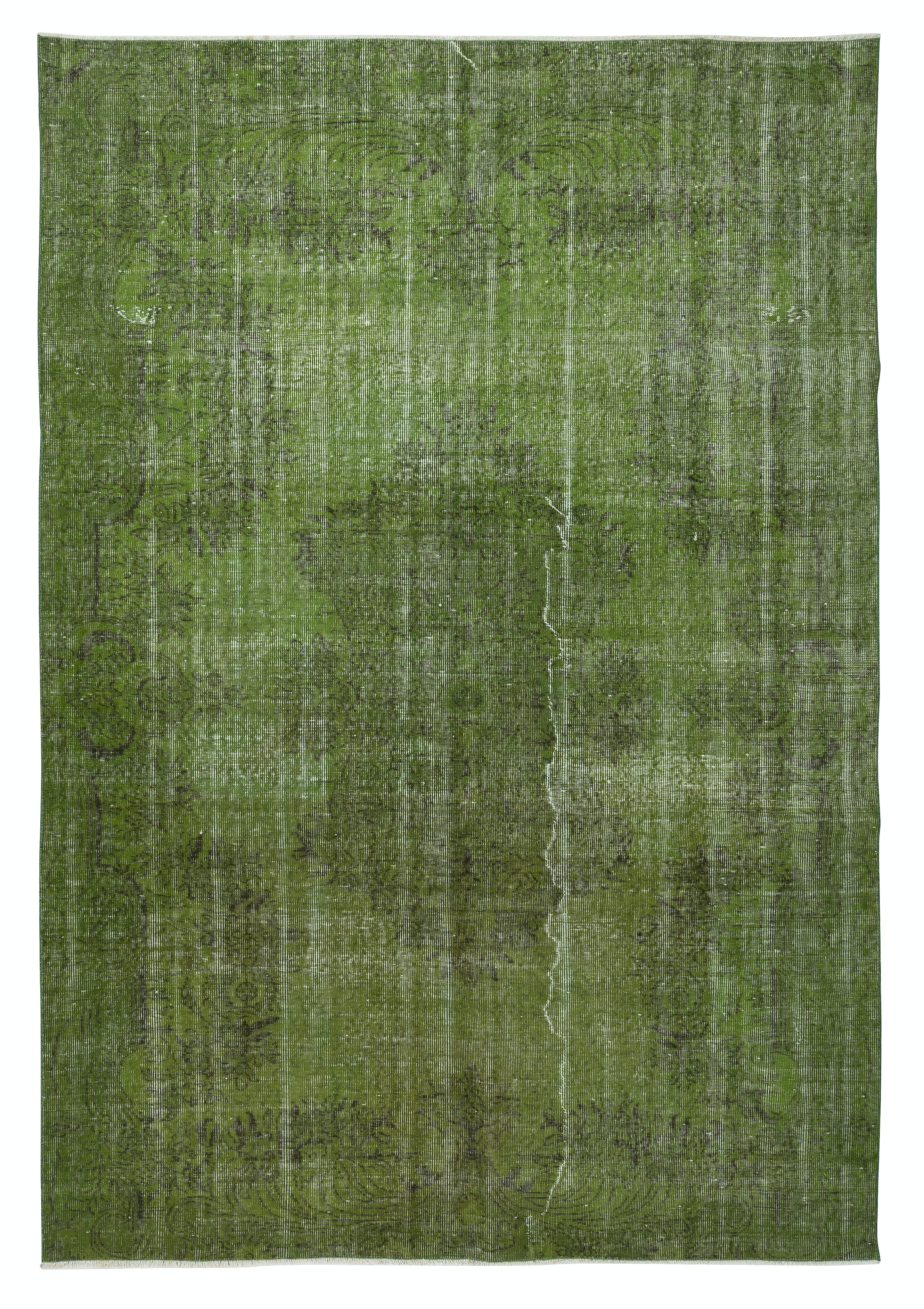 6.6x9.4 Ft Modern Handmade Turkish Green Rug Distressed Look Vintage Carpet