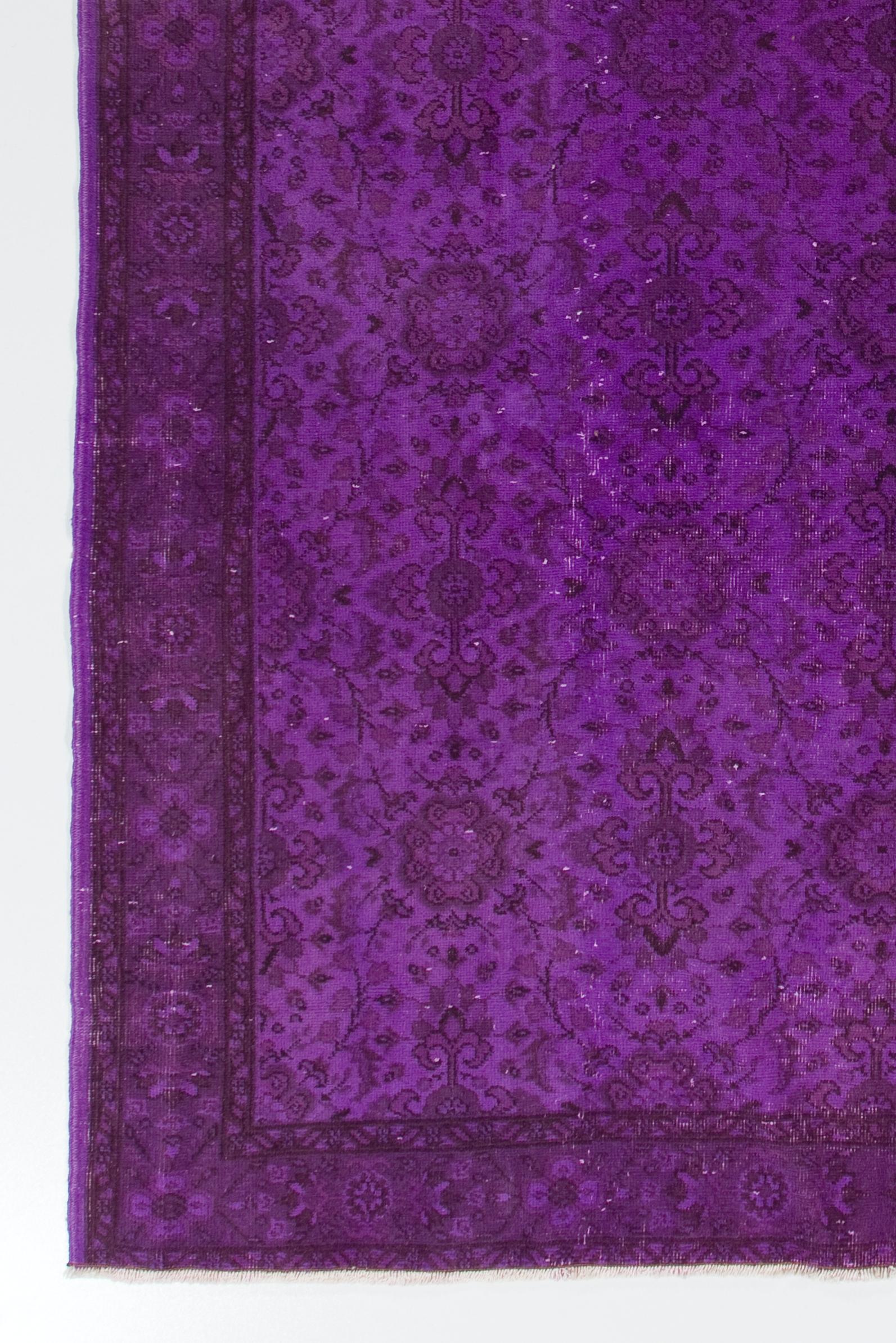 Modern Turkish Area Rug in Purple, Floral Patterned Handmade Carpet In Good Condition For Sale In Philadelphia, PA
