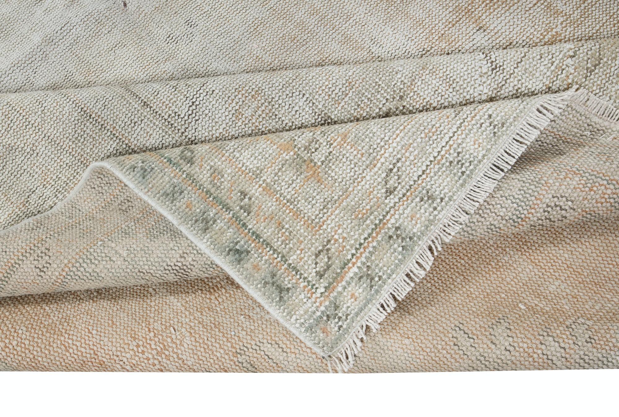 Oushak 6.7x10.2 Ft Sun Faded Vintage Rug, Handmade Sun Faded Turkish Carpet in Beige For Sale