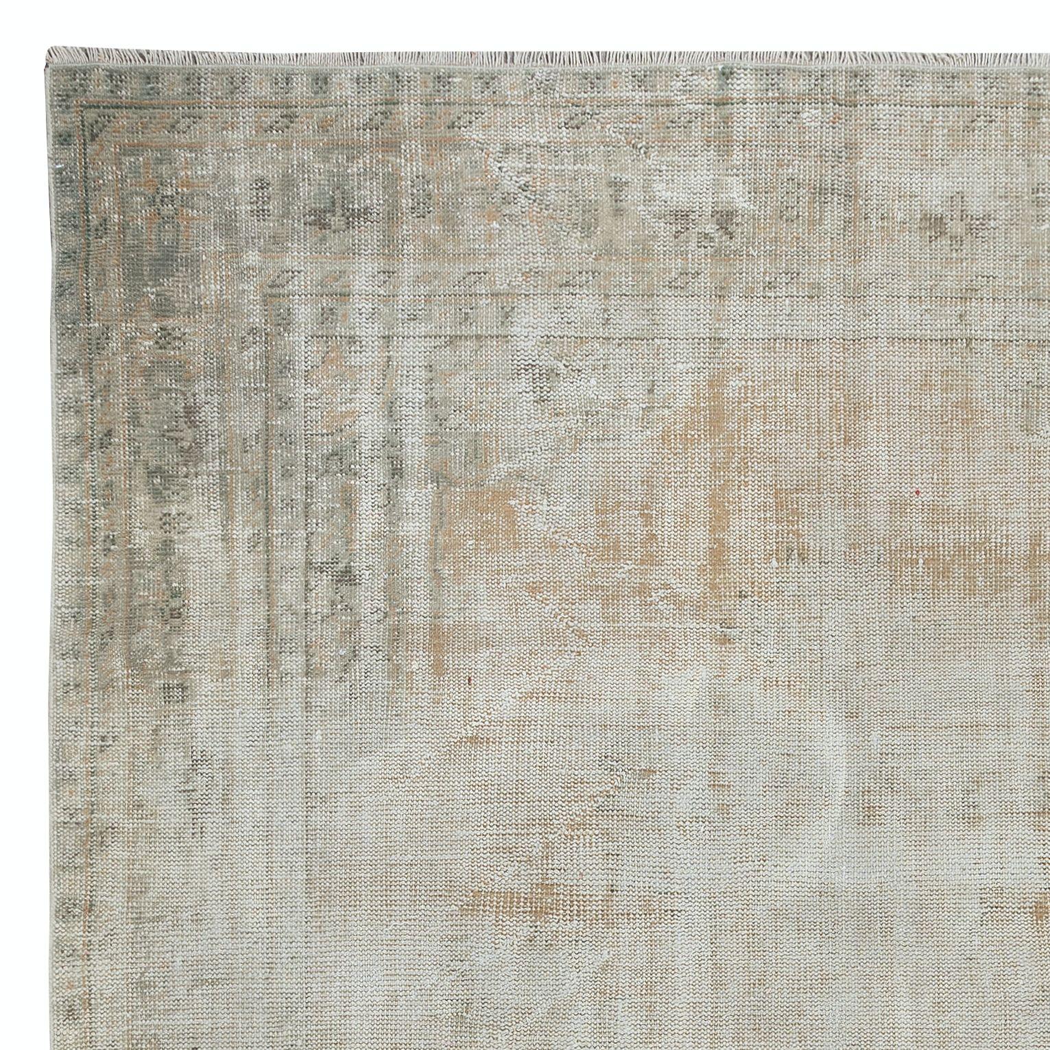 Hand-Knotted 6.7x10.2 Ft Sun Faded Vintage Rug, Handmade Sun Faded Turkish Carpet in Beige For Sale