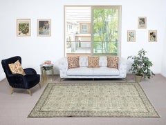 6.7x10.2 Ft Vintage Beige Handmade Floral Design Wool Rug for Farmhouse Decor