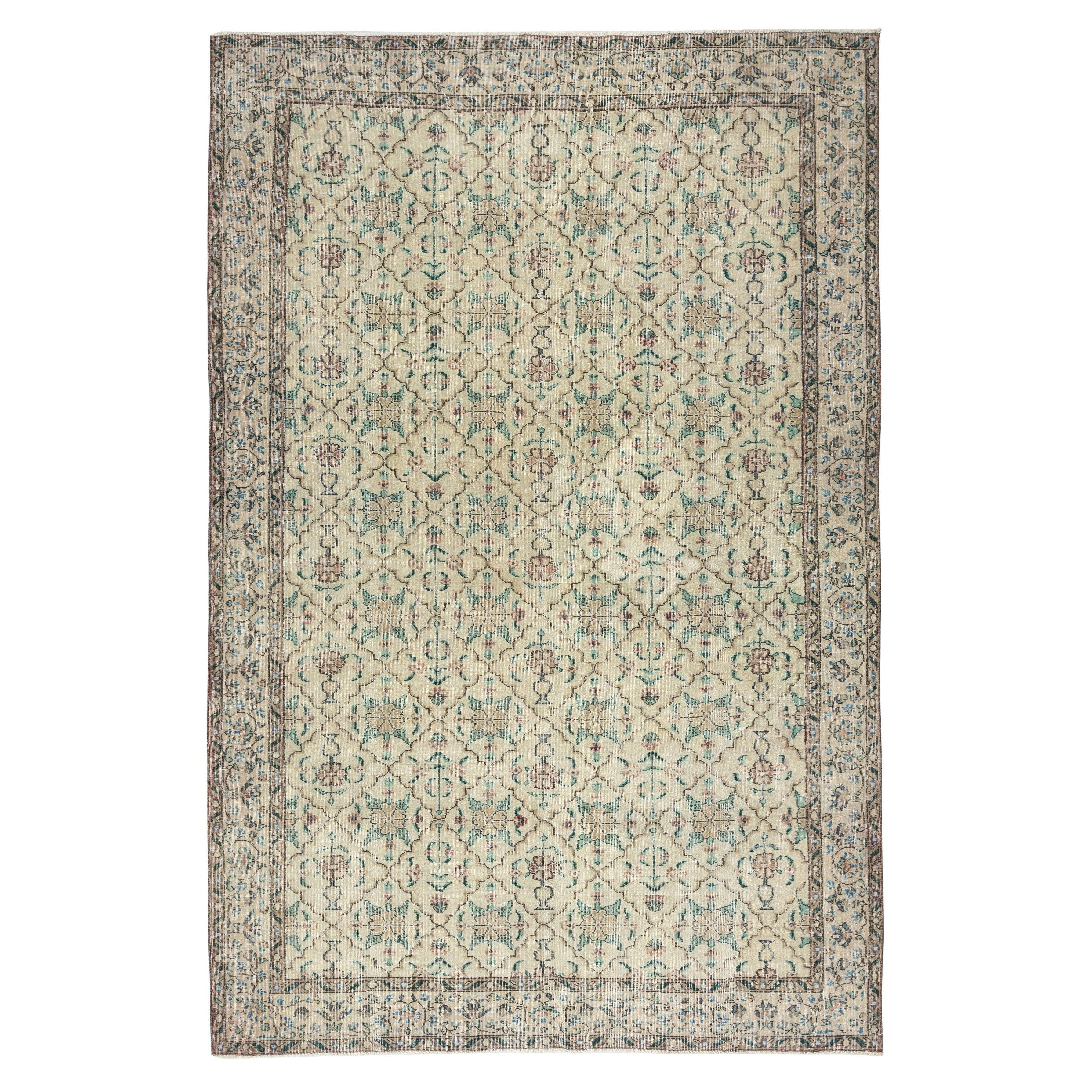 6.7x10.2 Ft Vintage Beige handgefertigte Floral Design Wolle Teppich für Bauernhaus Dekor