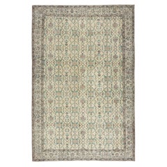 6.7x10.2 Ft Vintage Beige Handmade Floral Design Wool Rug for Farmhouse Decor