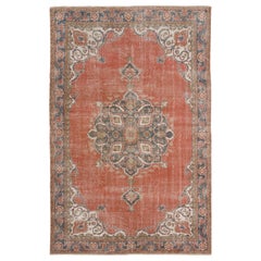 Tapis turc Oushak vintage noué à la main avec motif de médaillon floral 6,7x10,2 Ft