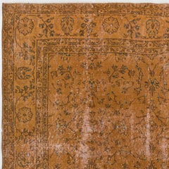 6.7x10.2 ft Vintage Handmade Floral Turkish Wool Area Rug Overdyed in Orange
