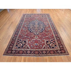 6'7"x10'2" Red Antique Persian Fereghan Sarouk Hand Knotted Wool Oriental Rug