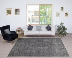 6.7x10.3 Ft Gray Vintage Wool Area Rug. Modern Hand-knotted Carpet