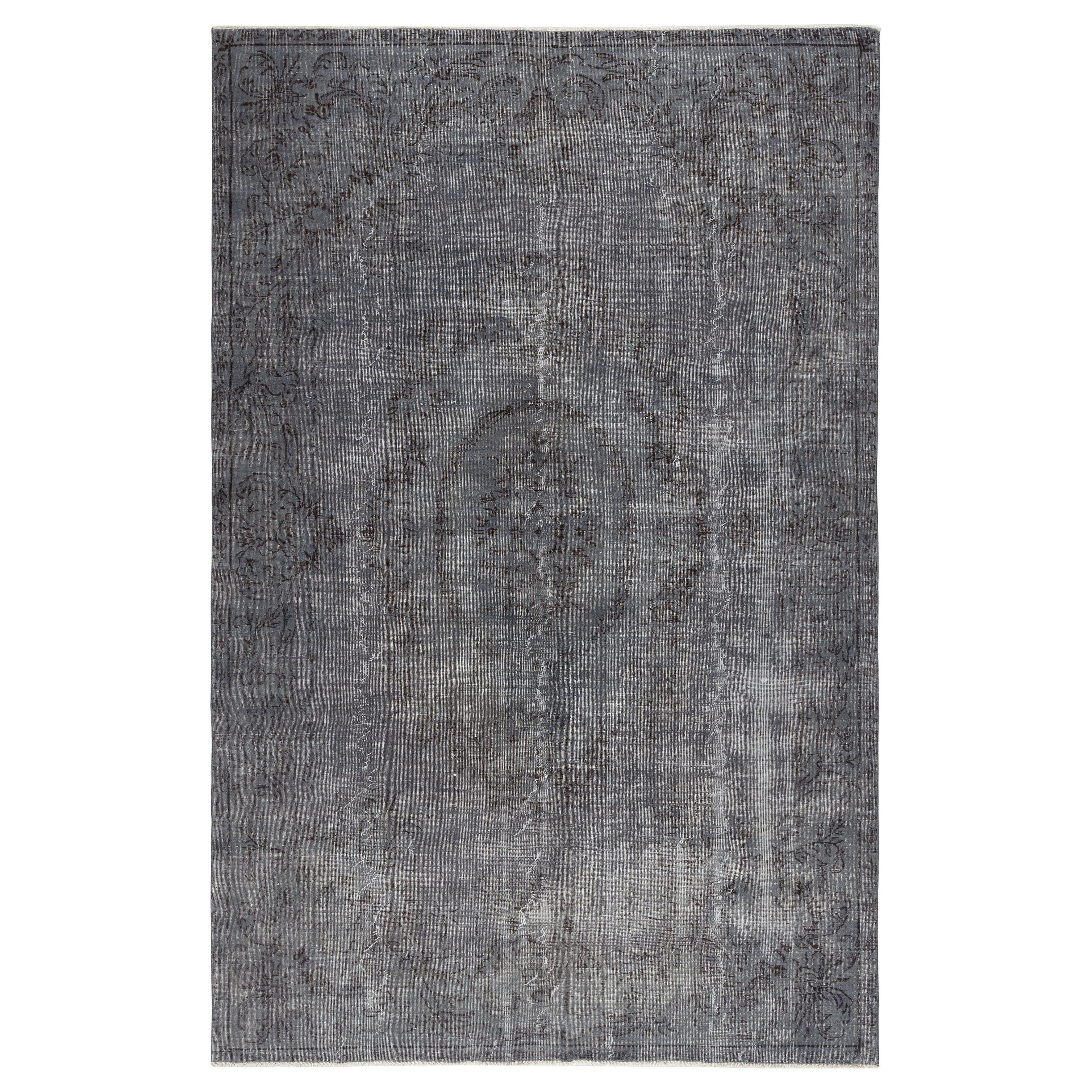 6.7x10.3 Ft Gray Vintage Wool Area Rug. Modern Hand-knotted Carpet