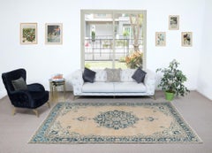 6.7x10.3 Ft Vintage Handgefertigter Oushak-Teppich in gedämpften Farben für Landhaushäuser