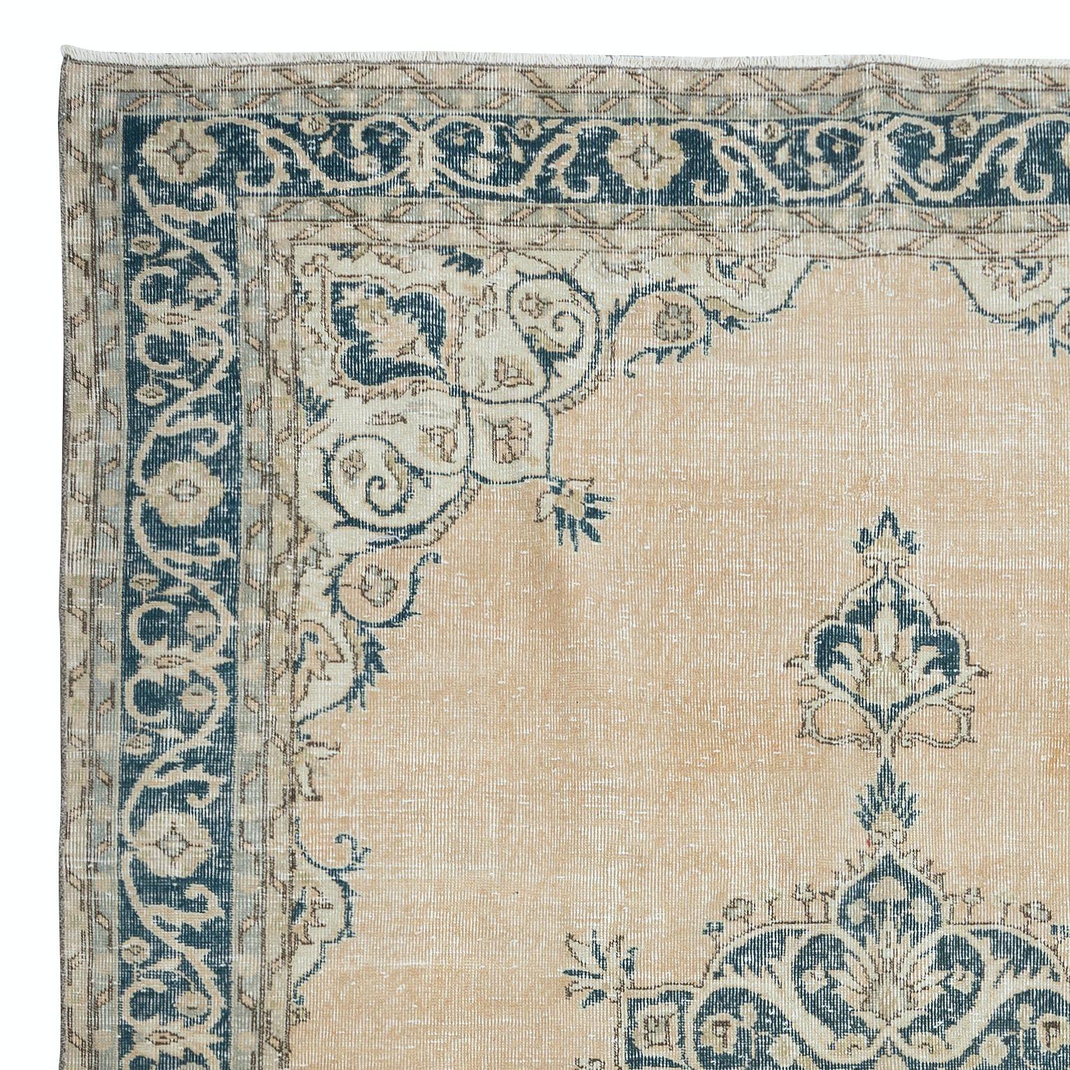 Hand-Knotted 6.7x10.3 Ft Vintage Handmade Oushak Rug in Muted Colors for Country Homes For Sale
