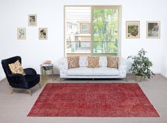 6.7x10.3 Ft Vintage Handmade Rug Overdyed in Red for Modern Home and Office