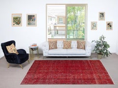 6.7x10.3 Ft Vintage Handmade Turkish Rug Overdyed in Red for Modern Interiors
