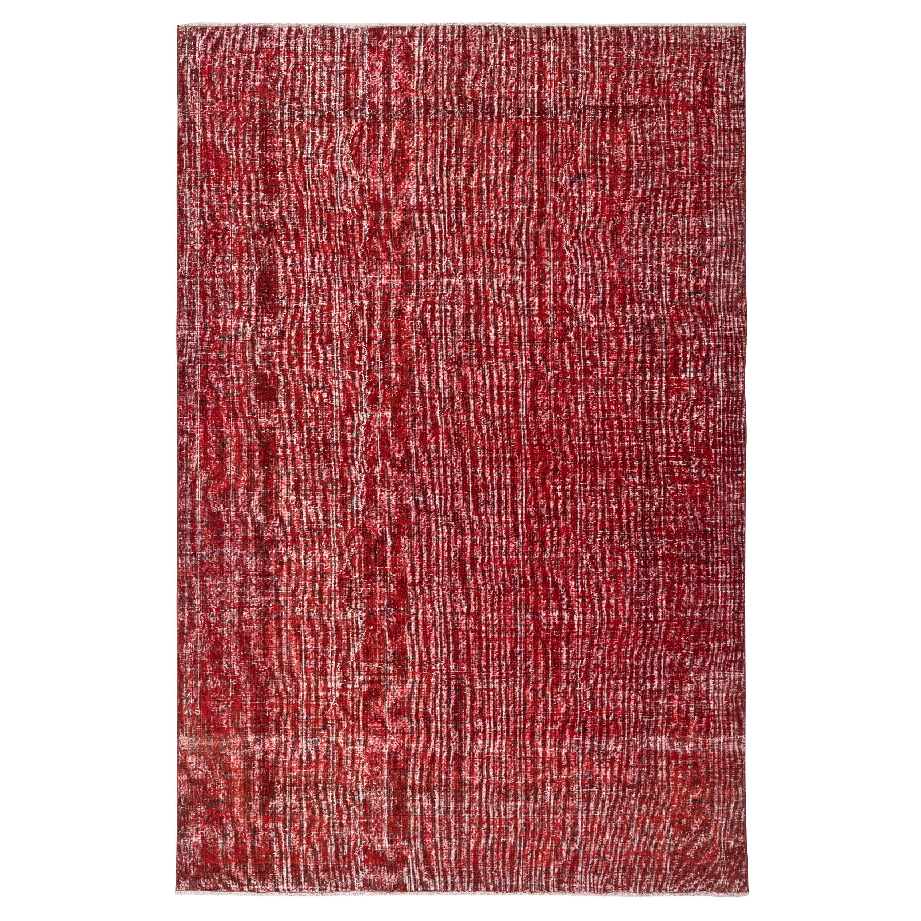6.7x10.3 Ft Vintage Handmade Türkisch Teppich Overdyed in Rot für moderne Innenräume