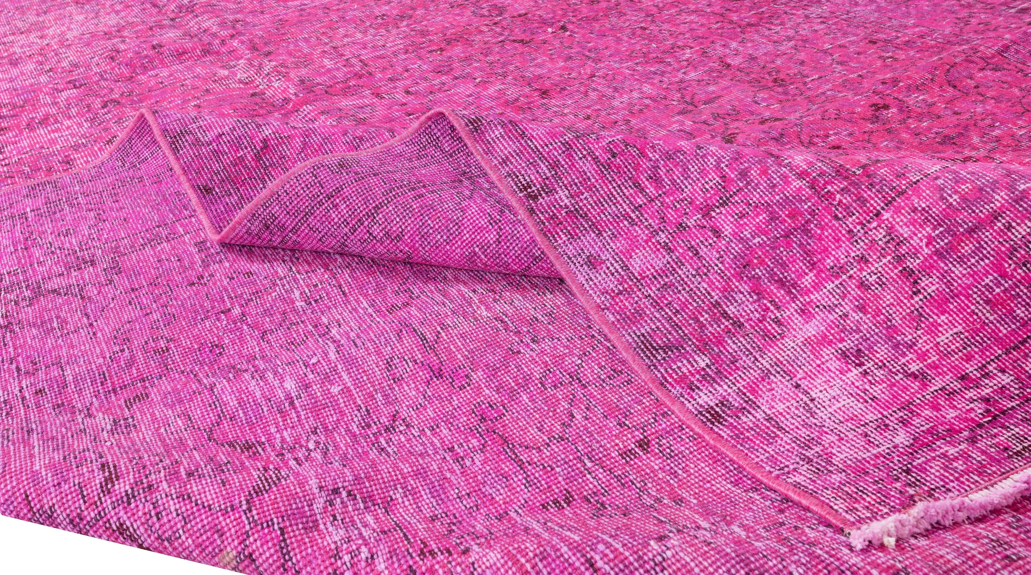 Turkish 6.7x10.4 Ft Hand Knotted Anatolian Area Rug in Fuchsia Pink 4 Modern Interiors For Sale
