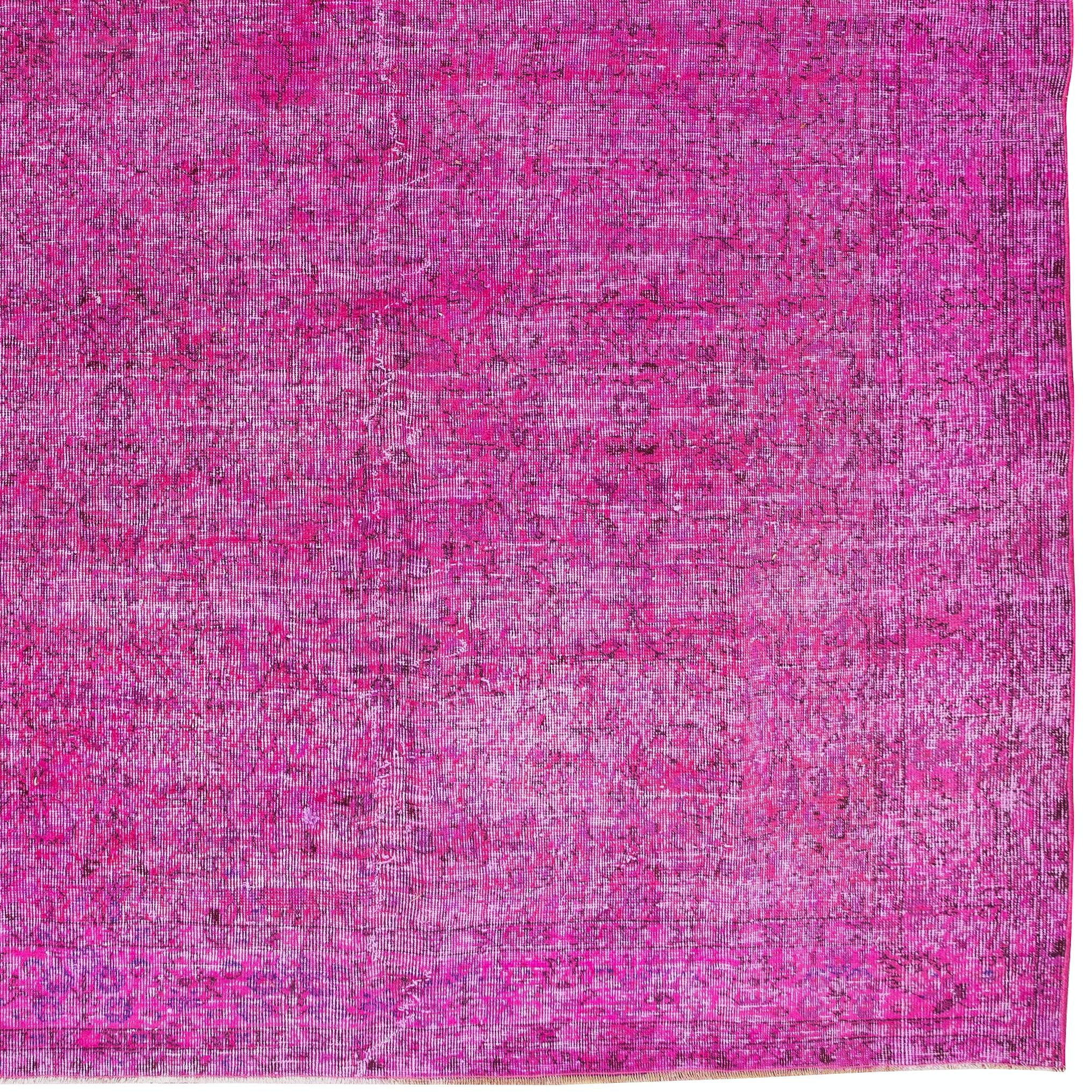 Hand-Knotted 6.7x10.4 Ft Hand Knotted Anatolian Area Rug in Fuchsia Pink 4 Modern Interiors For Sale