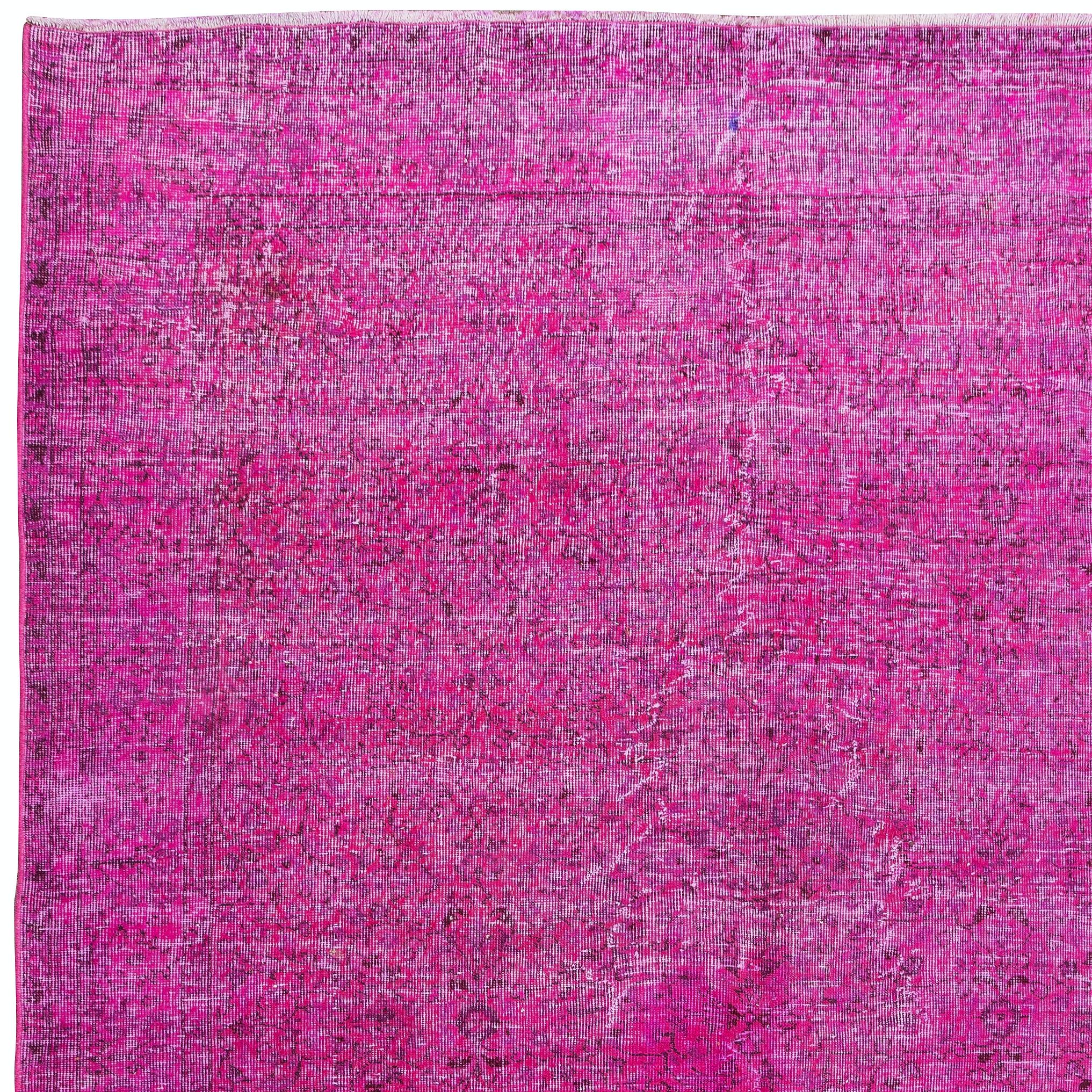 6.7x10.4 Ft Hand Knotted Anatolian Area Rug in Fuchsia Pink 4 Modern Interiors In Good Condition For Sale In Philadelphia, PA