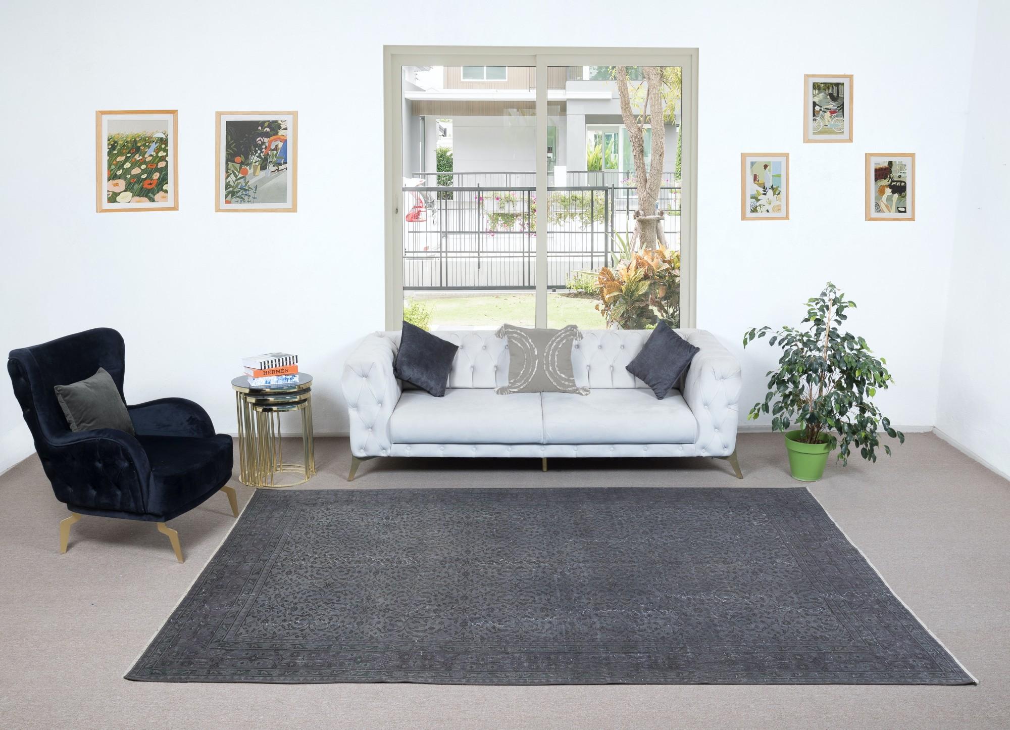 6.7x10.4 Ft Handgefertigter türkischer Teppich in Grau, ideal für modernes Wohn- und Büro (Handgeknüpft) im Angebot
