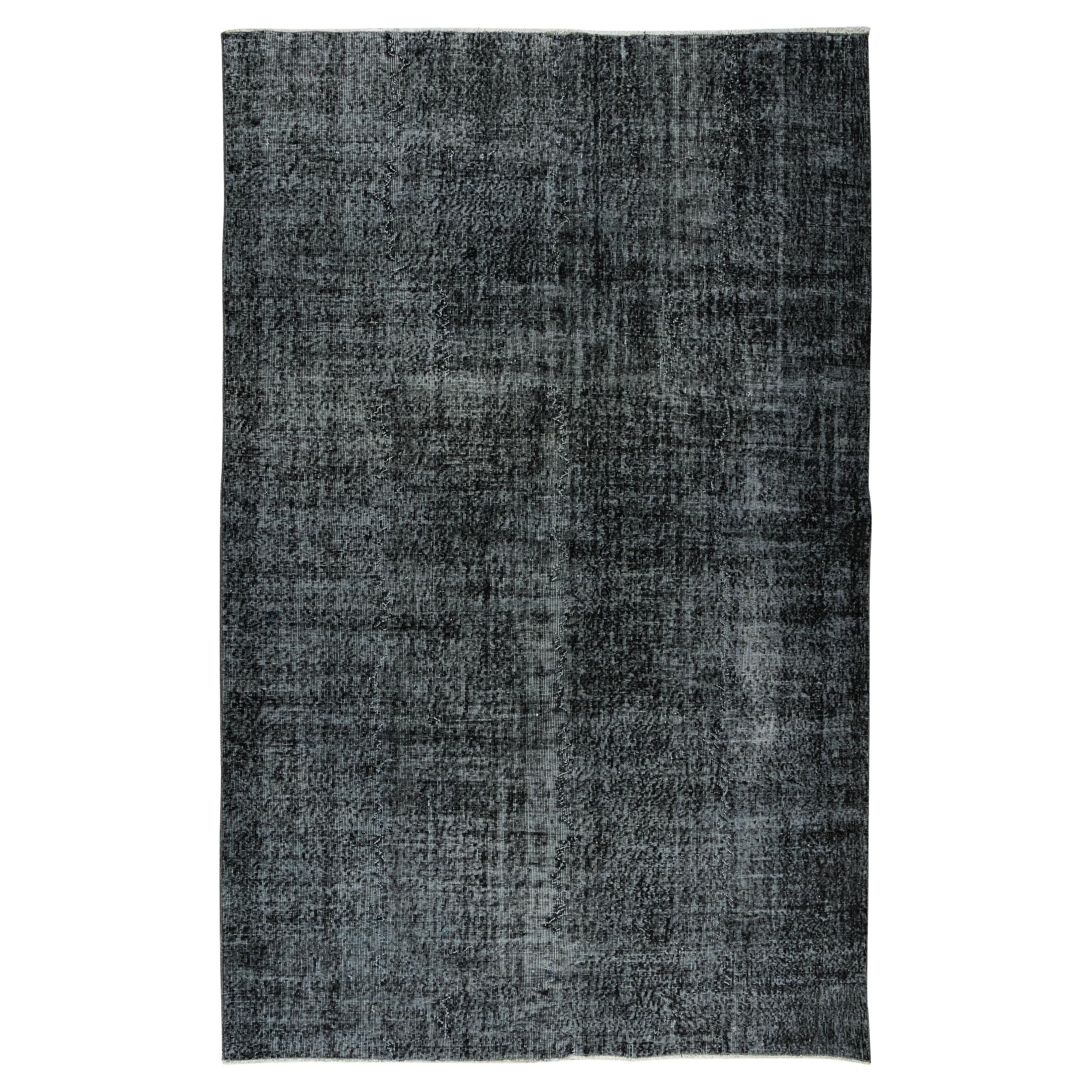 6.7x10.4 Ft Handgefertigter türkischer Vintage-Teppich in Schwarz, überzogen für Modern Interior im Angebot