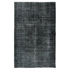 6.7x10.4 Ft Handgefertigter türkischer Vintage-Teppich in Schwarz, überzogen für Modern Interior